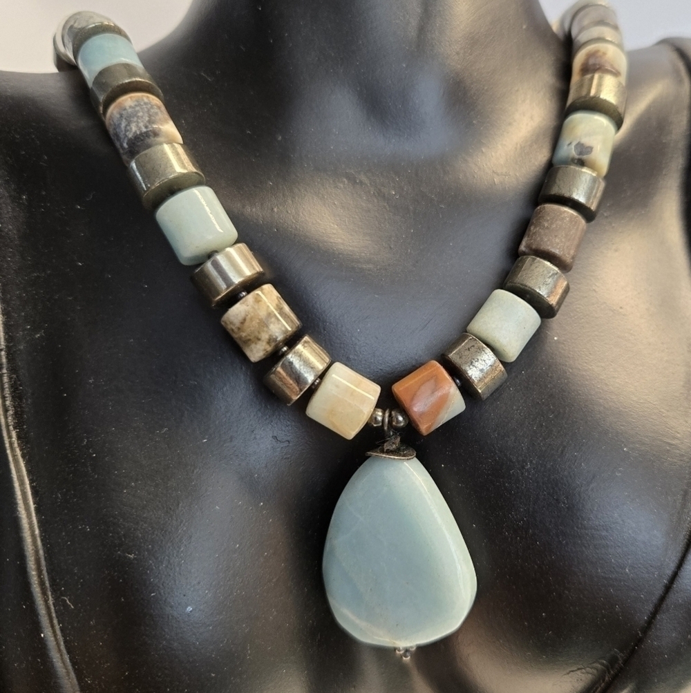 Agate Sterling silver various stone necklace
